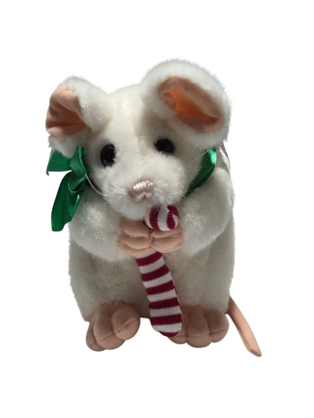Mary Meyer Crunchie Munchie Mouse Plush 7 inch Christmas Candy Cane Green Bow